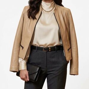 Genuine Leather Tan Moto Jacket, 100% Cotton lining